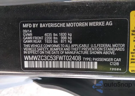 2015 Mini Countryman Cooper S from USA, damaged, VIN WMWZC3C53FWT02408